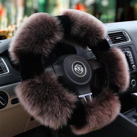 D Shaped Fluffy Fur Sherpa Steering Wheel Cover For Winter Car