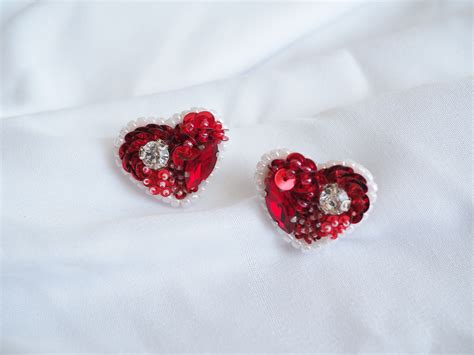 Red Heart Stud Earrings Made From Beads Valentine S Earrings Stud