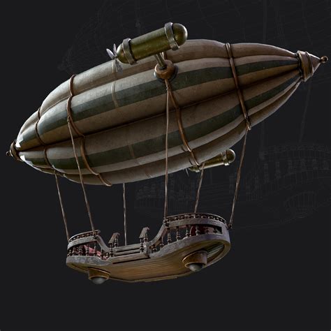 3d Steampunk Zeppelin Air Balloon Model Game Ready Kitbash Textured Low