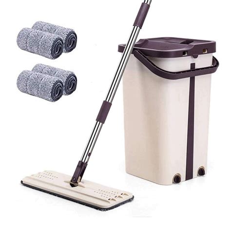 Buy Cleaning Mops Mop With Bucket Self Wash Dry Mop With 4 Reusable