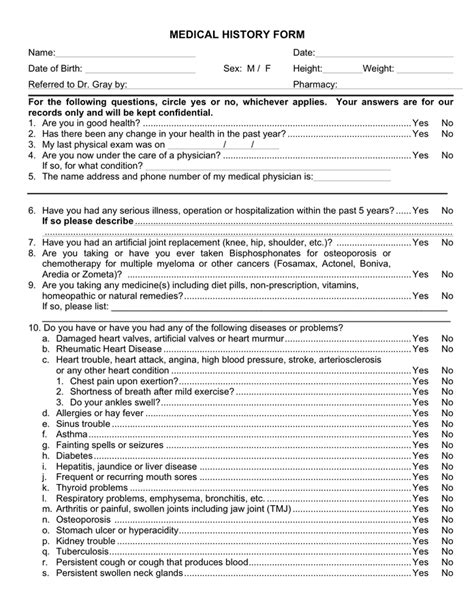 Sample Medical History Form