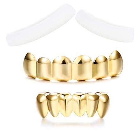 Finrezio Gold Plated Grillz Hip Hop Enamel High And Backside Faux Mouth