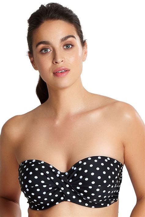 Panache Swimwear Anya Spot Bandeau Bikini Top Black White Lumingerie