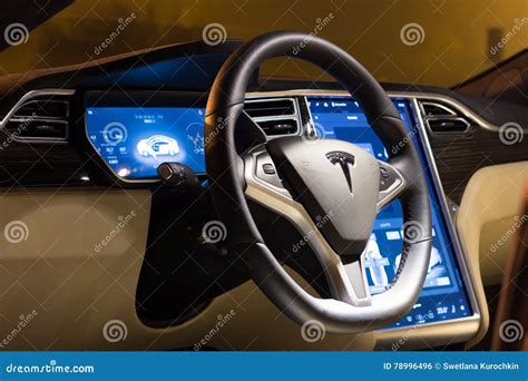 Steering Wheel And Dashboard Of Tesla Model S Editorial Photo Image