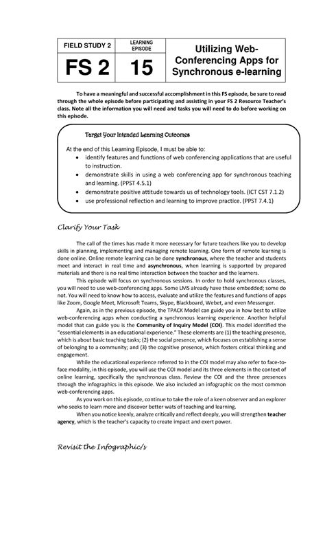 Field Study 2 episode 15 and 16 - FIELD STUDY 2 LEARNING EPISODE Utilizing Web- Conferencing