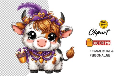 Cute Mardi Gras Highland Cow Png Graphic By Svg Store Creative Fabrica