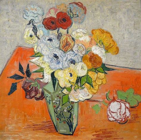 Vincent Van Gogh Japanese Vase With Roses And Anemones 1890 Van