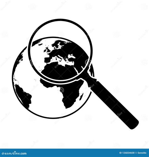 Earth Globe And Magnifying Glass Icon Shape Silhouette Stock Illustration Illustration Of