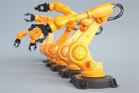 Industrial Robot Arms in a Row Stock Illustration - Illustration of ...