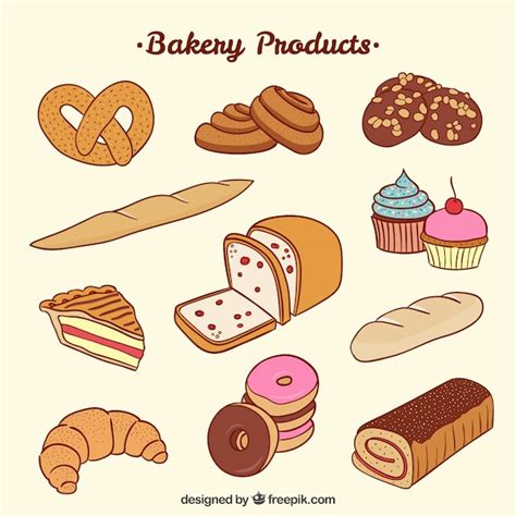 Productos De Panadería Buenos Dibujados A Mano Vector Premium