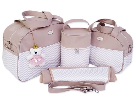 Kit Bolsa Maternidade Menina Pcs Chevron Nude Elo