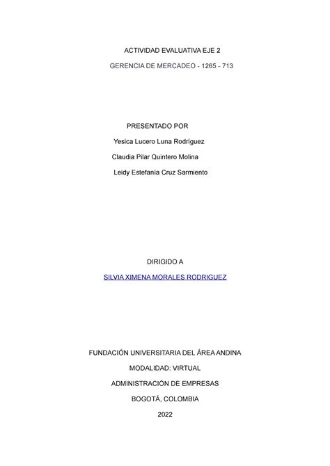 Eje Gerencia De Mercado Actividad Evaluativa Eje Gerencia De