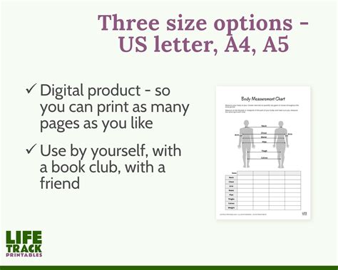 Printable Body Measurement Chart PDF Instant Digital Download Personal Use Fitness Worksheet ...
