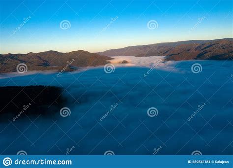 Aerial View Of Morning Fog In The Valley In Dawn Stock Photo Image Of