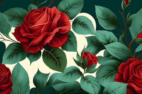 Premium Ai Image A Wallpaper With Red Roses And Green Leaves