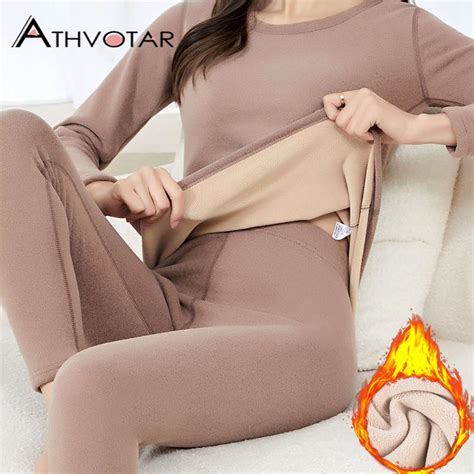 Athvotar Conjunto De Roupa Interior T Rmica Pcs Feminino Veludo