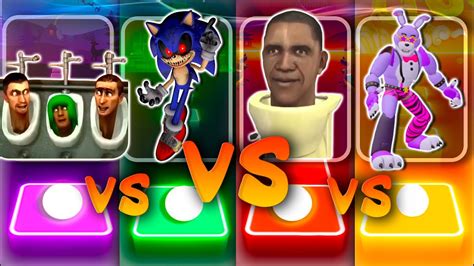 Skibidi Toilet 💩 Pissoir 🆚 Sonic Exe 🆚 America Toilet 🆚 Fnaf Glamrock Bonnie Tiles Hop Edm