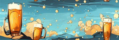 Seamless Pattern With Golden Light Beer Mugs On Blue Background Stock Image Image Of Glass