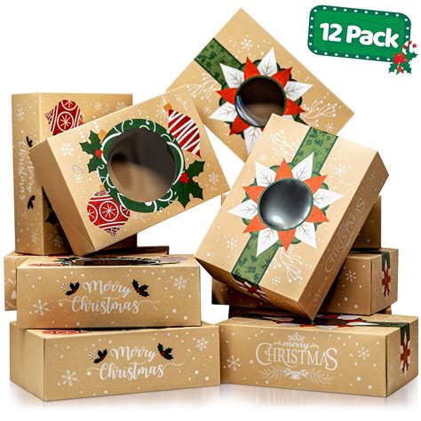 Joyousa Christmas Cookie Boxes With Window Bulk 12 Pack Kraft Large