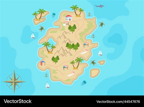 Pirate Fantasy Cartoon Treasure Island Map Vector Image