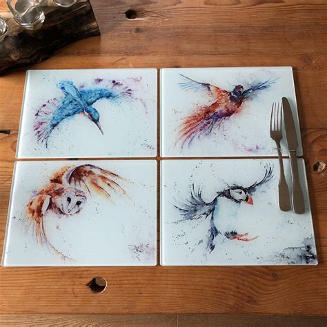 Glass placemats British Birds by Wildlife Artist Sandi Mower | Gekko Art Watercolours