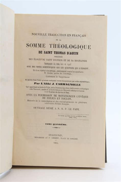 THOMAS D AQUIN La Somme théologique de saint Thomas d Aquin Nouvelle