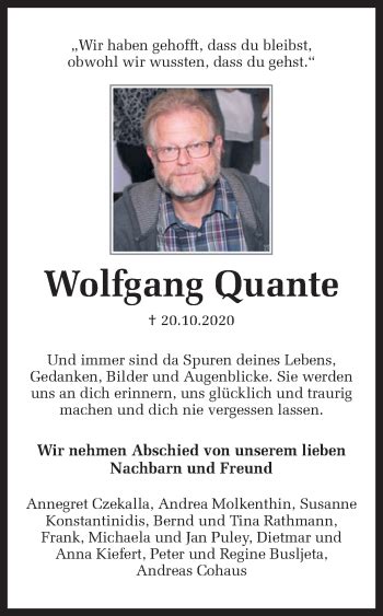 Traueranzeigen Von Wolfgang Quante Sich Erinnern De