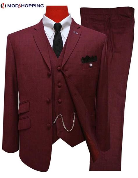 3 Piece Suit Burgundy Prince Of Wales Retro Mod Suit Etsy