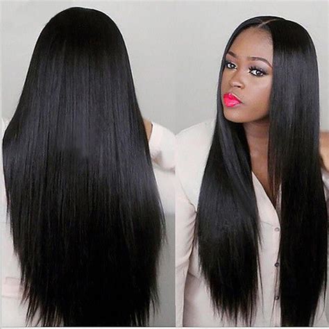 Long Natural Straight Wig Middle Part Wig Natural Black Etsy