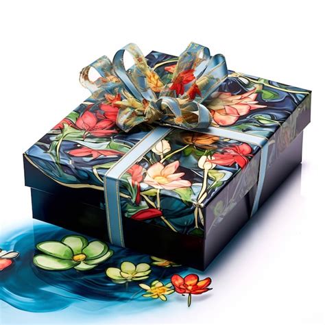 Premium AI Image A Box With A Floral Design On It And A Ribbon Tied