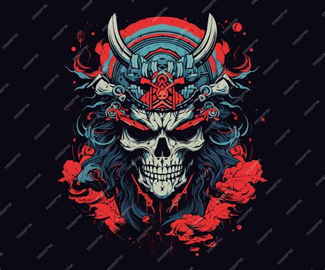 Premium Vector | Hand drawing illustration skull wearing samurai helmet