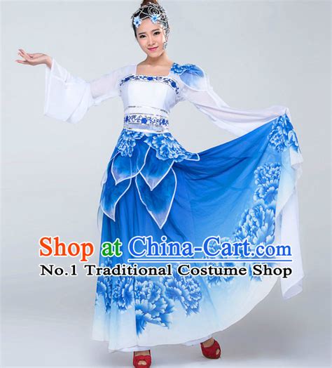 Blue and White Chinese Dance Costumes for Women