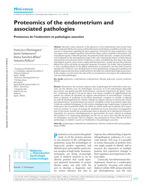 Pdf Proteomics Of The Endometrium And Associated Pathologies