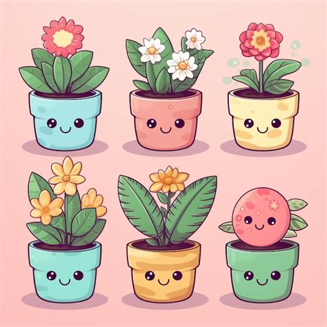 Premium Photo Cartoon Potted Plants With Faces And Flowers In Them