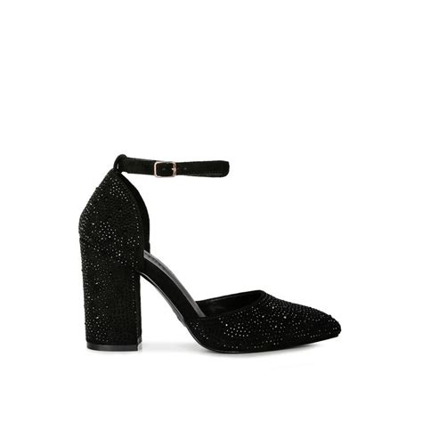 Culver Rhinestone Embellished Block Heel Sandals In Black Rag And Co Wolf And Badger