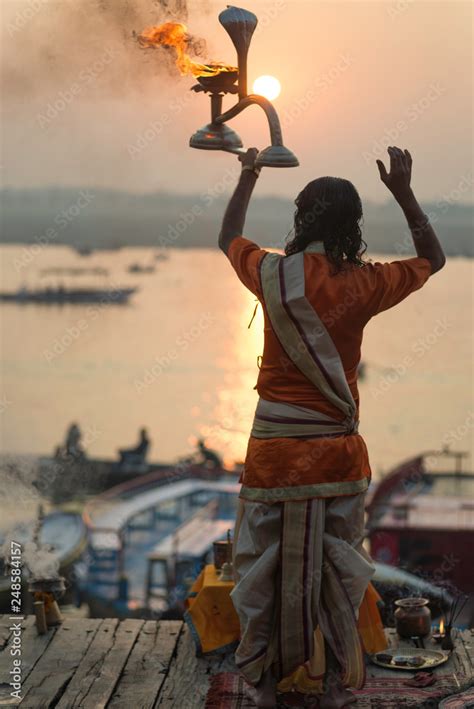 puja ritual in varanasi, india Stock Photo | Adobe Stock