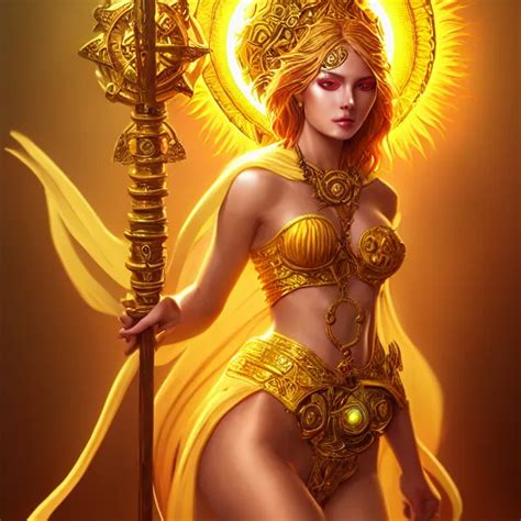 Beautiful Elemental Sun Witch With Ornate Yellow Robes Stable Diffusion