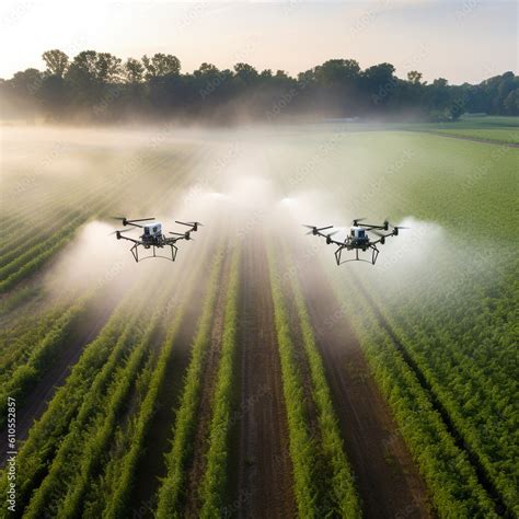 Smart Farm Drones Spraying Field Of Agricultural Crops Drones