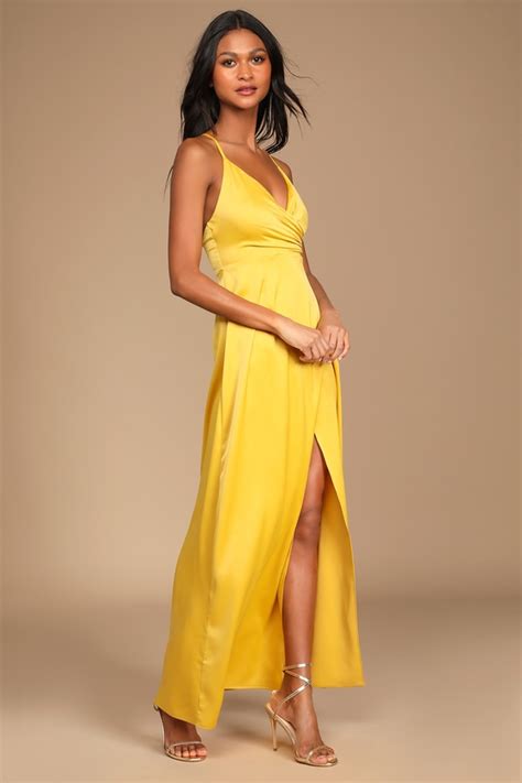 Mustard Yellow Maxi Dress Satin Maxi Dress Button Maxi Dress Lulus