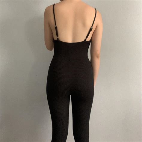 Fashion Nova Black Bodycon Jumpsuit Size Xs Depop