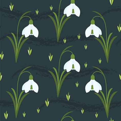 Premium Vector Seamless Pattern With Snowdrops And Leaves Vector