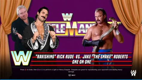 Ravishing Rick Rude Vs Jake Roberts Wrestlemania Wwe K Youtube