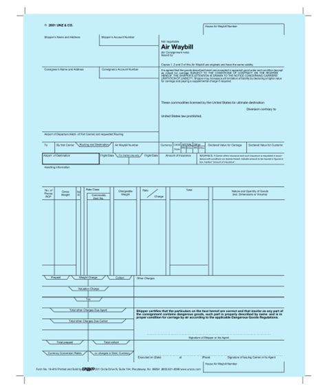 Printable Fedex Air Waybill Form