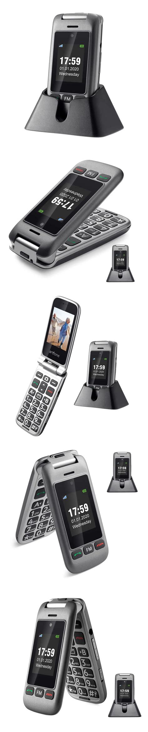 Flip Mobile Phone For Elderly Big Rubber Keypad 2 Side Buttons Sos ...