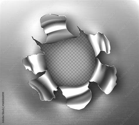 Vetor De Torn Hole Ragged Round Crack In Steel Sheet Vector Realistic