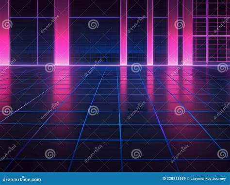 Abstract Pink Blue Neon Retro Vintage Neon Grid Dance Floor Stock