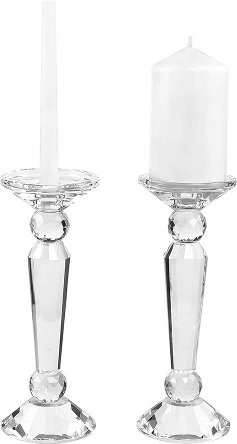 Kitcom 2 Pack Crystal Candle Stick Holders For Home Decor Clear Crystal Taper