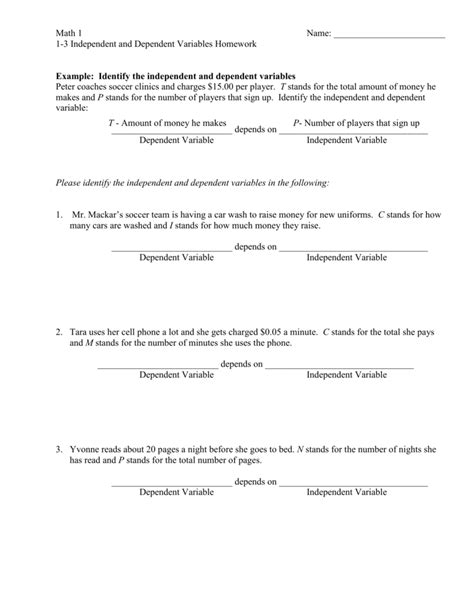 Dependent And Independent Variables Worksheet