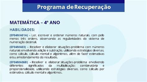 Programa De Recuperao Matemtica Ano Habilidade Ef