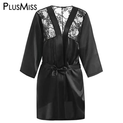 Buy Plusmiss Plus Size 6xl Kimono Silk Satin Robe